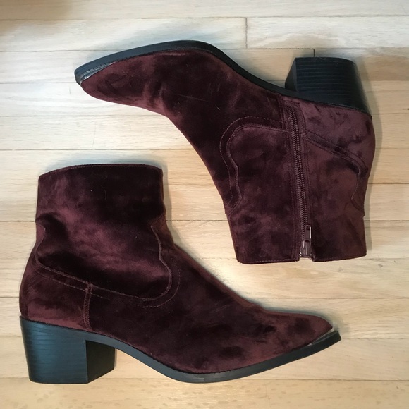burgundy velvet ankle boots